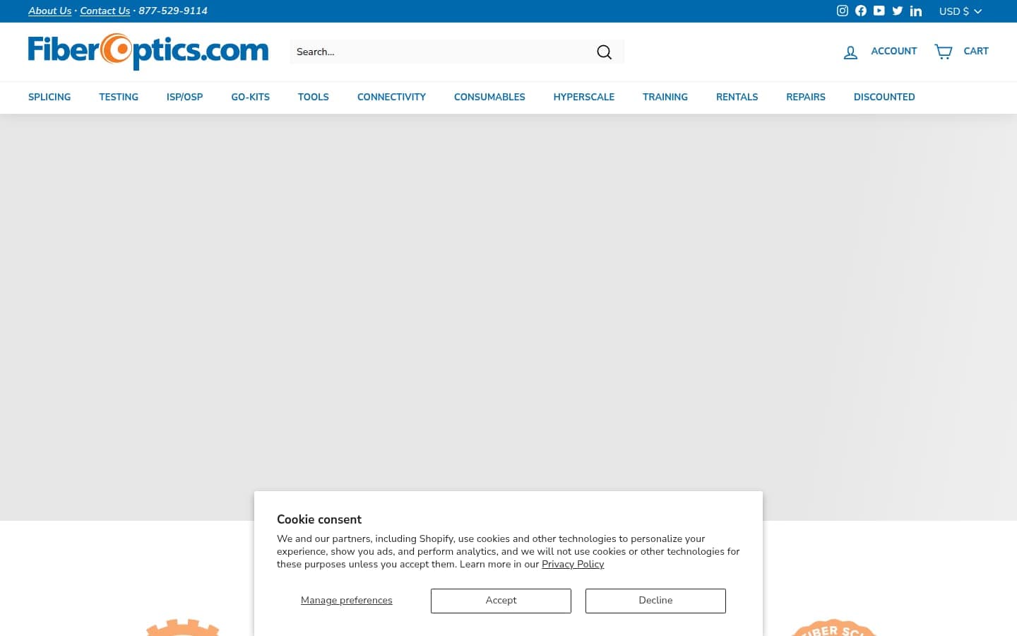 FiberOptics.com homepage, the public shop